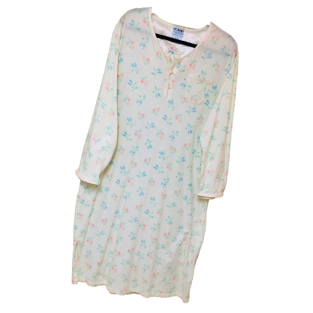 Vintage St Eve Womens Nightgown XL‎ Cotton Crochet Pearl Cottagecore Grandmaore